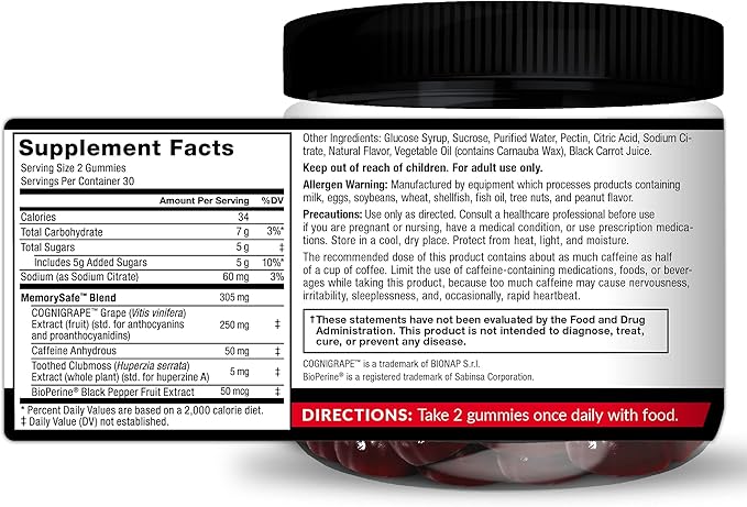 FORCE FACTOR Forebrain Gummies, 3-Pack, Nootropic Brain Support Supplement for Memory & Focus, Brain Vitamin with COGNIGRAPE & Huperzine A, Focus Gummies to Support Recall & Sharpness, 180 Gummies