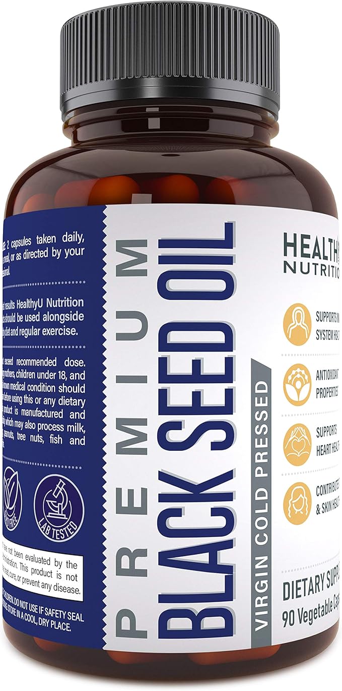 Premium Black Cumin Seed Oil Capsules - Virgin Cold Pressed Nigella Sativa Black Seed Oil Pills - Immune Support Supplement - Omega 3 6 9 Vitamin E Blackseed for Nails Hair Skin 1000 mg p/Serving