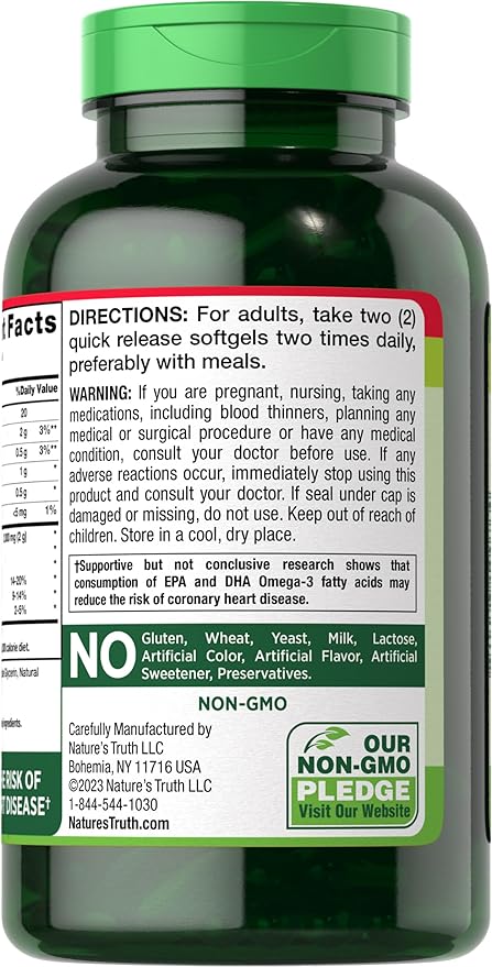 Nature's Truth Fish Oil 2000 mg | 600 mg Omega 3 | 250 Softgels | Natural Lemon Flavor | Non-GMO and Gluten Free Supplement