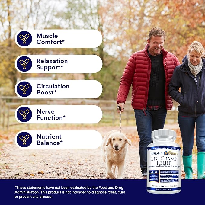 Research Verified Leg Cramps - Magnesium, B Vitamins, Ginger, Chamomile, BioPerine - Circulation Support - Vegan - 6 Month Supply