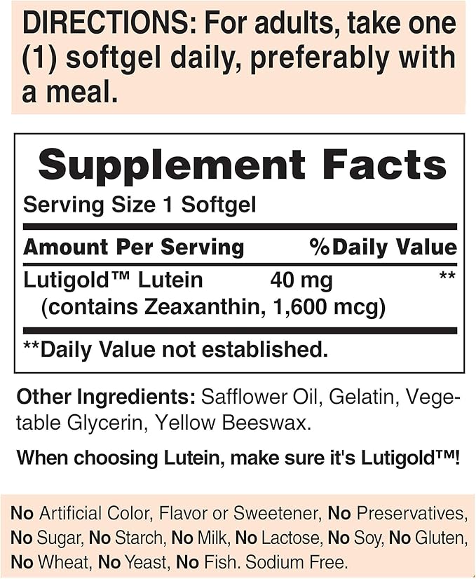 Puritan's Pride Premium Lutigold Lutein Carotenoid 40mg with Zeaxanthin for Men and Women, Dietary Supplement for Eye Health Support, 8 Month Supply, 120 Easy-to-Swallow Softgels, 2 Pack