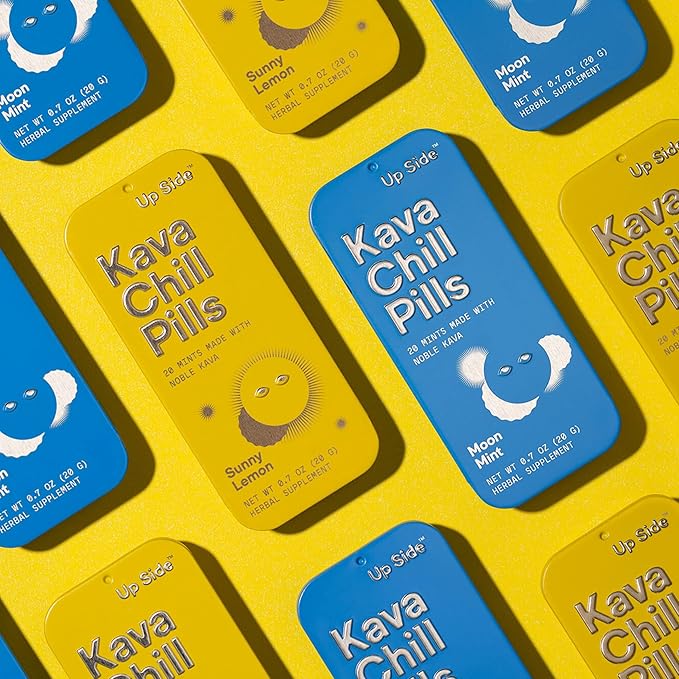 Up Side Kava Chill Pills, Kava Kava Candy Sunny Lemon Flavor, Natural Supplement for Calm & Stress Support, 6 Pack 20 Mints