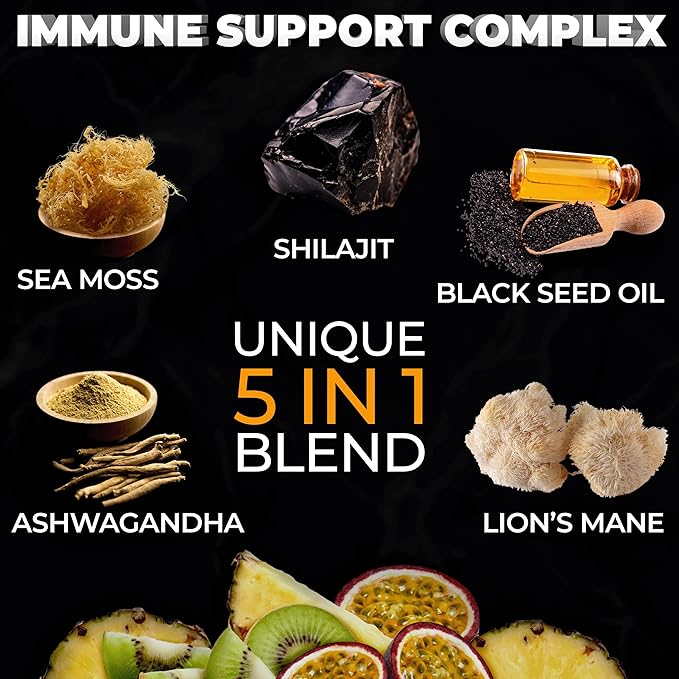 Organic Shilajit Gummies with Sea Moss Gummies - Shilajit Supplement for Immune Support - Pure Himalayan Shilajit and Ashwagandha with Sea Moss and Shilajit, Lion’s Mane Extract and Black Seed Oil