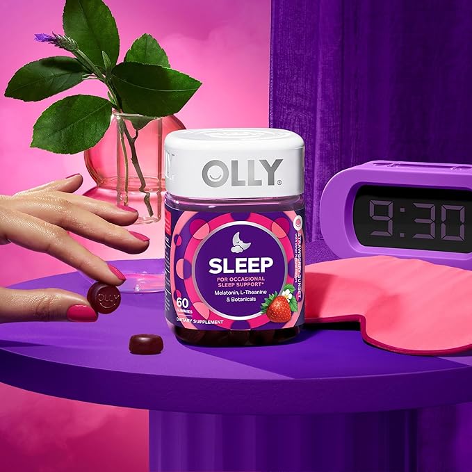 OLLY Sleep Gummy, 3 mg Melatonin, L-Theanine, Chamomile, Lemon Balm, Sleep Aid, Strawberry, 60 Count