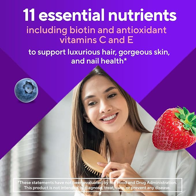 Vitafusion Gorgeous Hair, Skin & Nails Multivitamin Gummy Vitamins, plus Biotin and Antioxidant vitamins C&E, Raspberry Flavor, 135ct (45 day supply), from America’s Number One Gummy Vitamin Brand