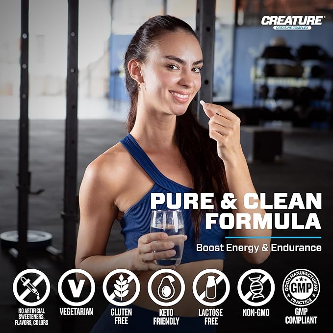 CREATURE® Creatine Complex - Creatine Monohydrate Capsules with 5 Types of Creatine Including Con-Crēt® Creatine HCL, Promotes Muscle, Strength, Endurance, Brain Health, 180 Veggie Caps, 60 Servings