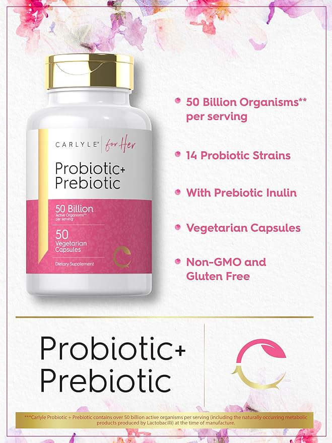 Carlyle Prebiotic and Probiotic for Women | 50 Billion Active Organisms Per Serving | 50 Capsules | Vegetarian Supplement for Women