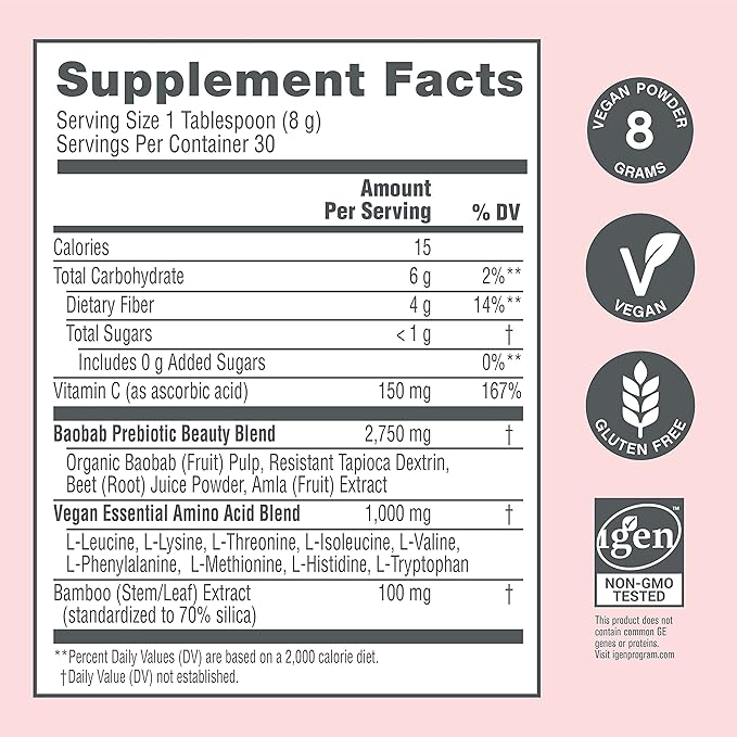 NeoCell Vegan Beauty Builder Collagen Alternative; Plant-Based Vegan Collagen-Booster Supports Collagen Production; Hibiscus Flavored; 8 g Powder/Serv; 30 Servs; 8.5 Oz,* (Pack of 2)