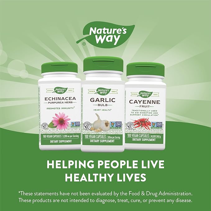 Nature's Way Garlic Bulb, Supports Heart Health*, 100 Vegan Capsules (Pack of 2)