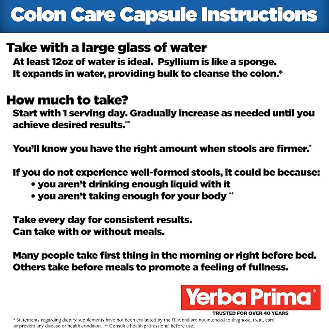 Yerba Prima Prebiotic Colon Care Capsules, Non-GMO, Keto Friendly, 180 Caps, (2 Pack)