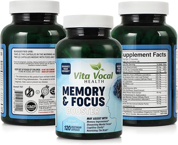 VitaVocal Premium Memory Focus Supplement, Boosts Clarity and Concentration | Brain Booster