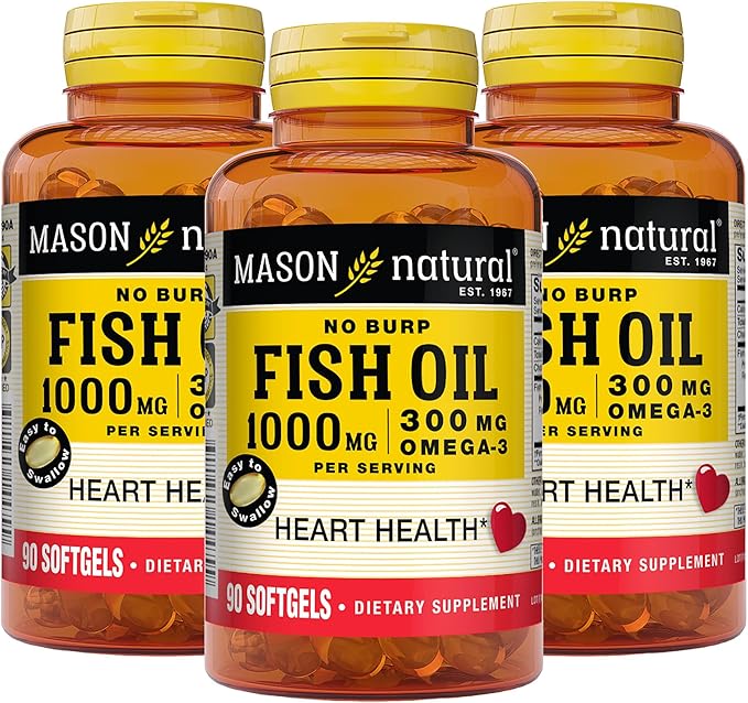 MASON NATURAL Omega-3 Fish Oil, 45-Day Supply, 1000mg with EPA and DHA for Joint Support, 90 Softgels (Pack of 3)