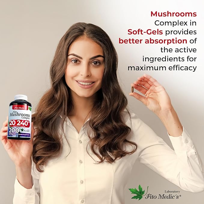 Lab | mushroom supplement | mushroom complex | 200 Softgels |18 Species | mushrooms | Ultra high Absorption | lions mane | reishi | cordyceps | Zhu Ling | Maitake | Chaga | turkey tail mushroom.