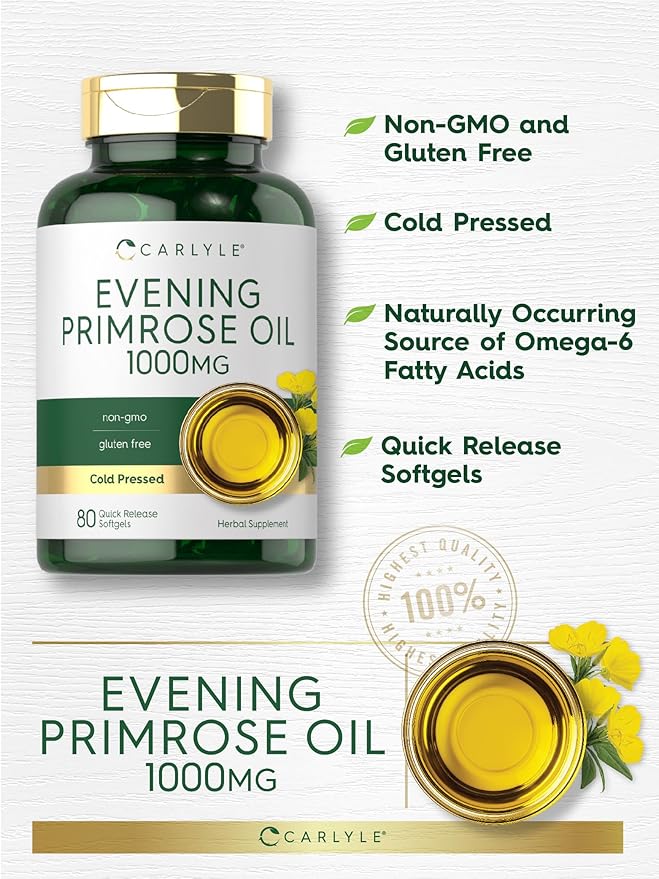 Carlyle Evening Primrose Oil Capsules 1000mg | 80 Softgels | Cold Pressed Supplement | Non-GMO & Gluten Free