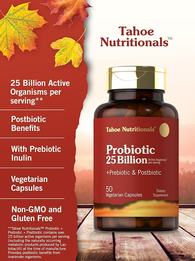 Tahoe Nutritionals Prebiotic, Probiotic & Postbiotic | 25 Billion CFU | 50 Powder Pills | Men and Women's Digestive Health | Vegetarian and Non-GMO Supplement