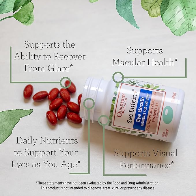 Quantum Health See Lutein+, Lutein & Zeaxanthin Eye Supplement, with Eye Vitamins C and E, Helps Maintain Overall Eye Health - 30 Softgels, 30-Day Supply