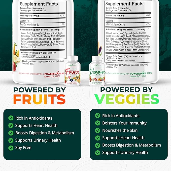 Fruits & Veggies Capsules - Natural Superfood Packed with Vitamins & Minerals - Fruit & Vegetable Supplements for Adults Pack of 6, 90 Capsules Each