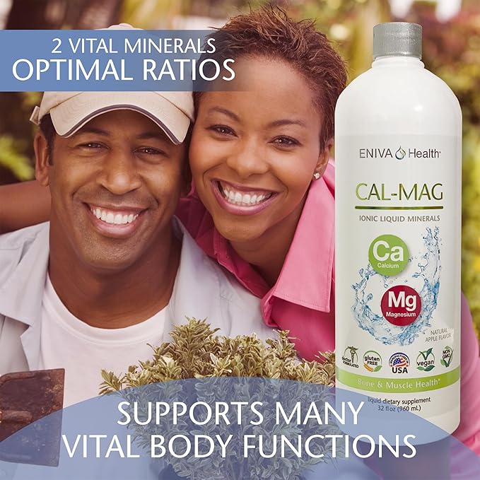 Liquid Ionic Calcium Magnesium Supplement (32oz) Healthy Bones, Hair, Nails and Body. Doctor Formulated. Zero Calories. Zero Sugar. by Eniva Health.