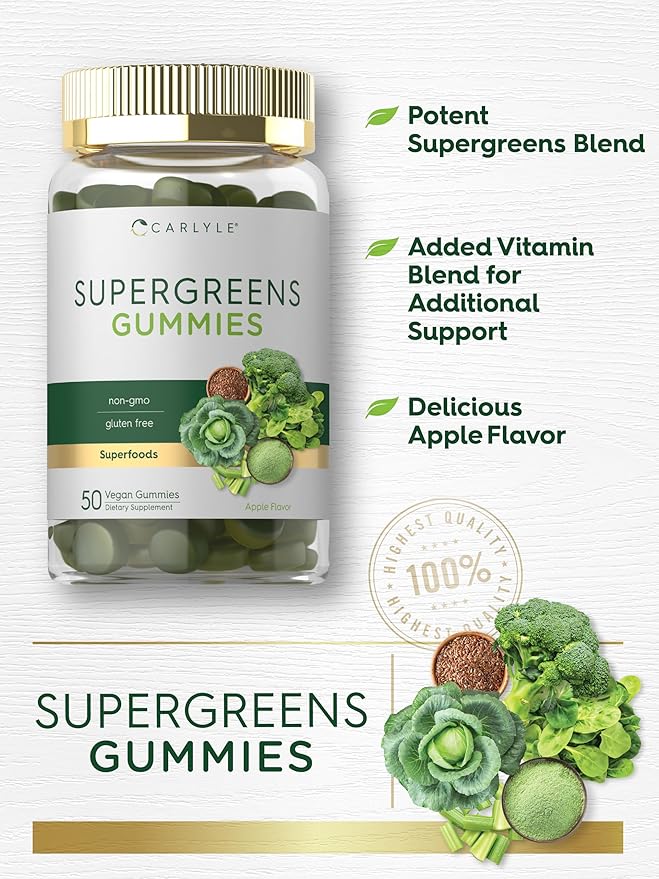 Carlyle Supergreens Gummies | 50 Count | Apple Flavor | Vegan, Non-GMO and Gluten Free Supplement