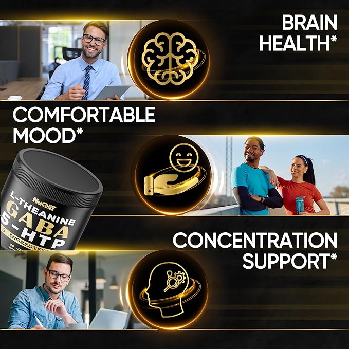 3in1 GABA Supplements 750mg L-Theanine 200mg & 5-HTP (5-hydroxytryptophan) - Equivalent to 1000mg - Support Brain Health, Concentration, Comfortable Mood - 90 Capsules
