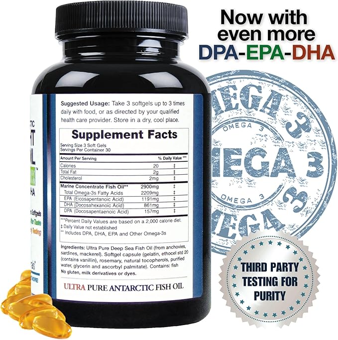 Wild Caught Omega-3 DPA Fish Oil - 2900 mg with More DPA, EPA & DHA - 90 SoftGels – Triple Strength Burp-Free