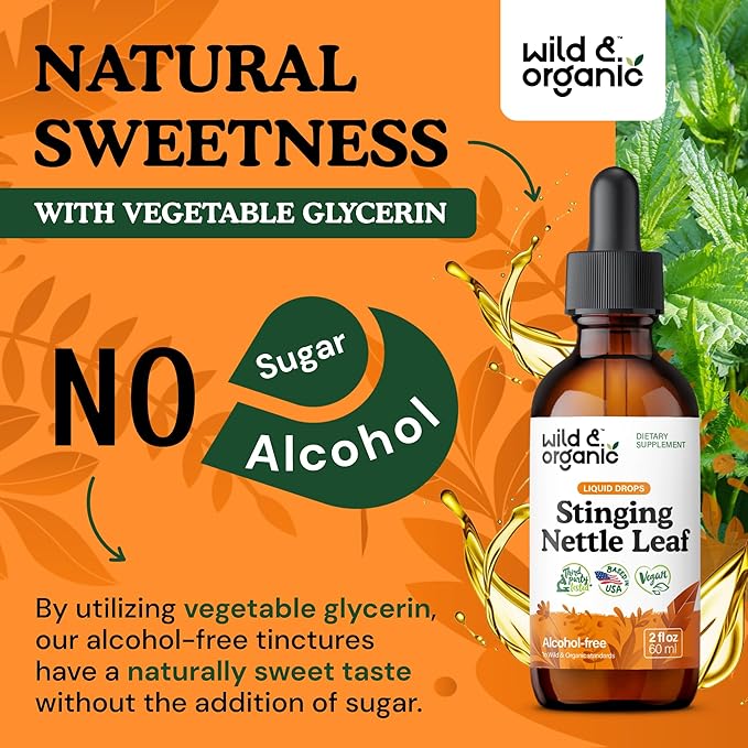 Wild & Organic Stinging Nettle Leaf Extract Drops - Urinary Tract Support - Liquid Stinging Nettle Supplement - Urtica Dioica Tincture - 2-Month Supply - Vegan, Sugar & Alcohol-Free - 2 fl oz