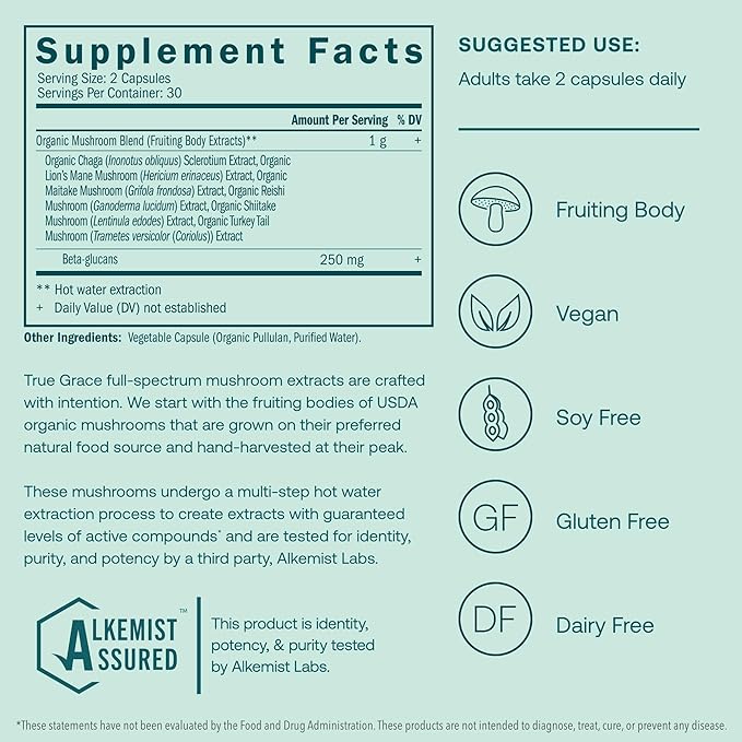 True Grace Mushroom Myco-Renew Blend Daily Immune Support - 60 Count Capsules - Organic