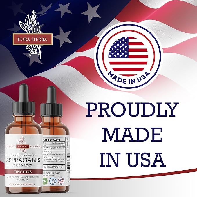 Organic Astragalus Tincture - Premium Astragalus Root Extract for Immune Support - Alcohol-Free, Sugar-Free, Vegan - High Potency Liquid Supplement - Made in USA - 2 Fl.Oz.