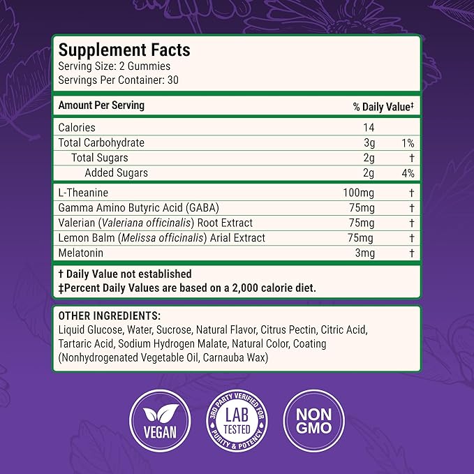 Nested Naturals Luna Sleep Gummies - Non-Habit Forming Melatonin Gummies 3mg with L-Theanine, Valerian Root, GABA, and Lemon Balm - Sleep Gummies for Adults - Mixed Berry, 60 Vegan Gummies
