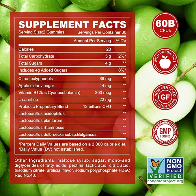 Apple Cider Vinegar Gummies B12 Multivitamin,ACV Supplement Gummy Vitamins,Vegetarian Supplement for Women & Men,Non GMO,Support Normal Energy Levels & Gut Health 60 Gummies (60)