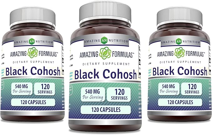 Amazing Formulas Black Cohosh 540mg 120 Capsule Supplement | Non-GMO | Gluten Free | Made in USA (3 Pack)