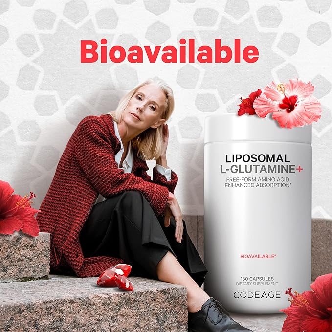 Codeage Liposomal L-Glutamine Capsule Supplement - 1,000 mg L-Glutamine per Serving - 3-Month Supply - Liposomal Delivery, Vegan Pills, Non-GMO, Gluten-Free Amino Acid - 180 Capsules