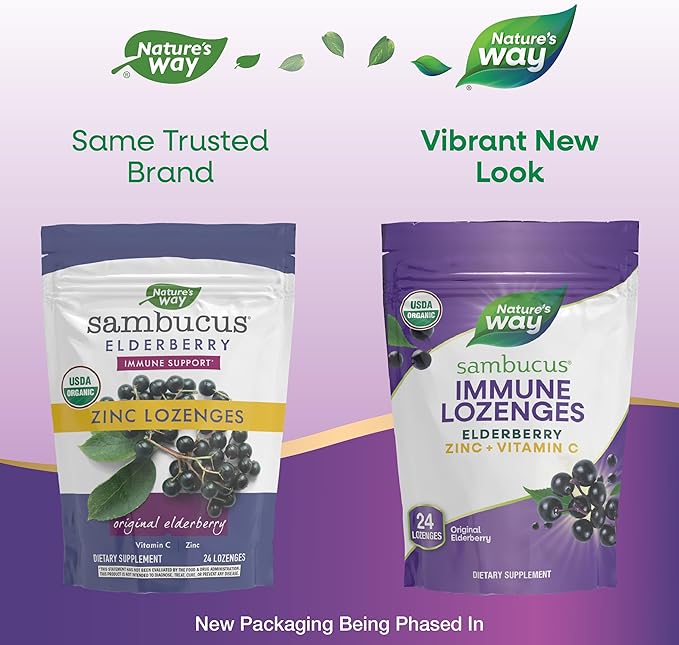 Nature's Way Organic Sambucus Zinc Lozenges - With Elderberry & Vitamin C - Vegan & Gluten Free - 24 Lozenges (Pack of 3)