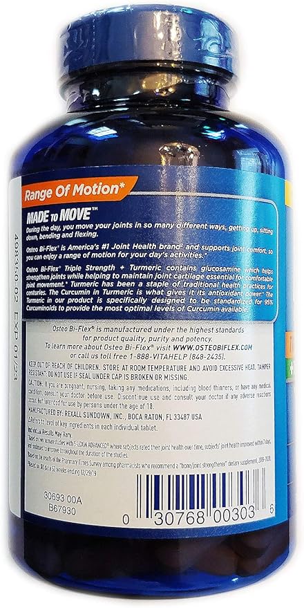 Osteo Bi-Flex, Triple Strength + Turmeric, 200 Tablets, with Glucosamine HCI and Turmeric Curcumin, Joint Supplement for Men and Women