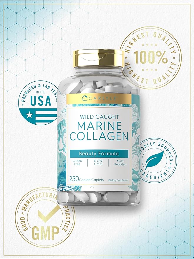 Carlyle Marine Collagen Pills | 250 Caplets | Wild Caught Collagen Peptides | Non-GMO, Gluten Free