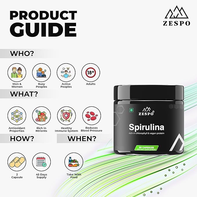 Spirulina 1100mg – Vegan Superfood Capsules for Heart, Immune & Energy Support – Plant-Based Protein &– 90 Capsules