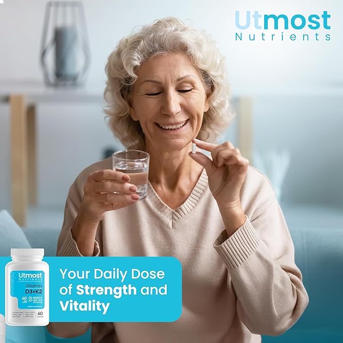 Vitamin D3 with K2-5000iu Vitamin D and 100 mcg Vitamin K Supplement in one Capsule for Maximum Bioavailability - Enhances Calcium Absorption for Cardiovascular, Immune and Bone Health (60 Capsules)