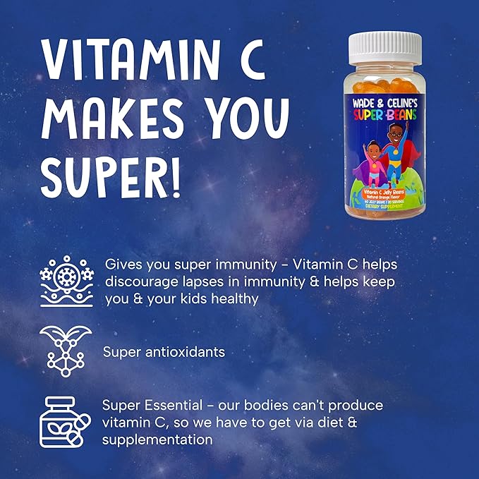 Vitamin C Super Jelly Beans Immune Support Supplement, 80mg, Chewable Gummy Jellybeans for Kids, Vegan and Gluten Free, Natural Orange Flavor, 60 Beans
