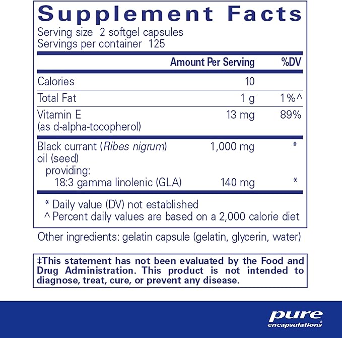 Pure Encapsulations Black Currant Seed Oil | Hypoallergenic Dietary Supplement | 250 Softgel Capsules