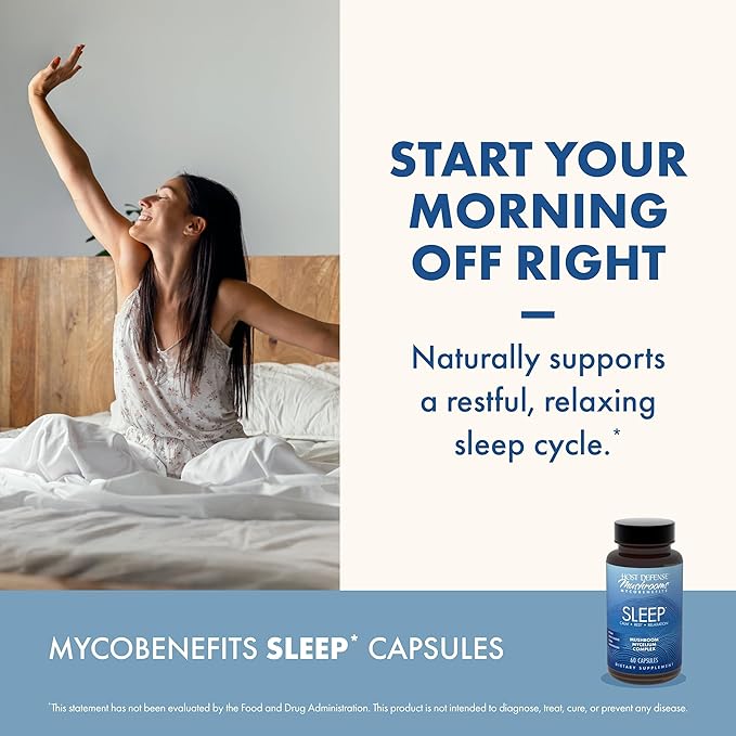 Host Defense MycoBenefits Sleep* Capsules - Rest Support for Healthy Sleep Quality - Calming Supplement with Magnesium, Lion's Mane & GABA - Aids Balanced Rest Cycles - 60 Capsules (30 Servings)*