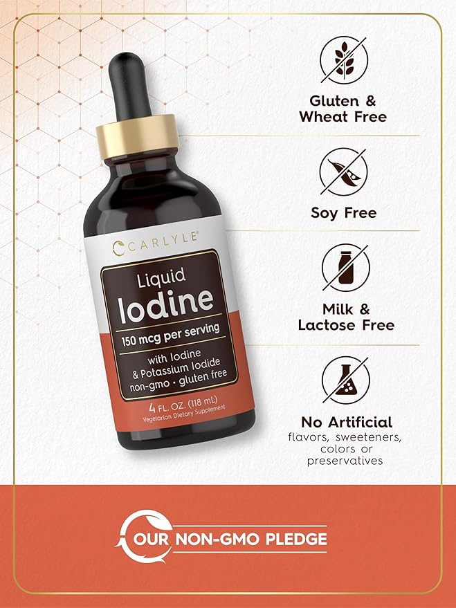 Carlyle Liquid Iodine Drops 4 fl oz | 150 mcg | Iodine & Potassium Iodide Supplement | Vegetarian Liquid Tincture | Non-GMO, Gluten Free
