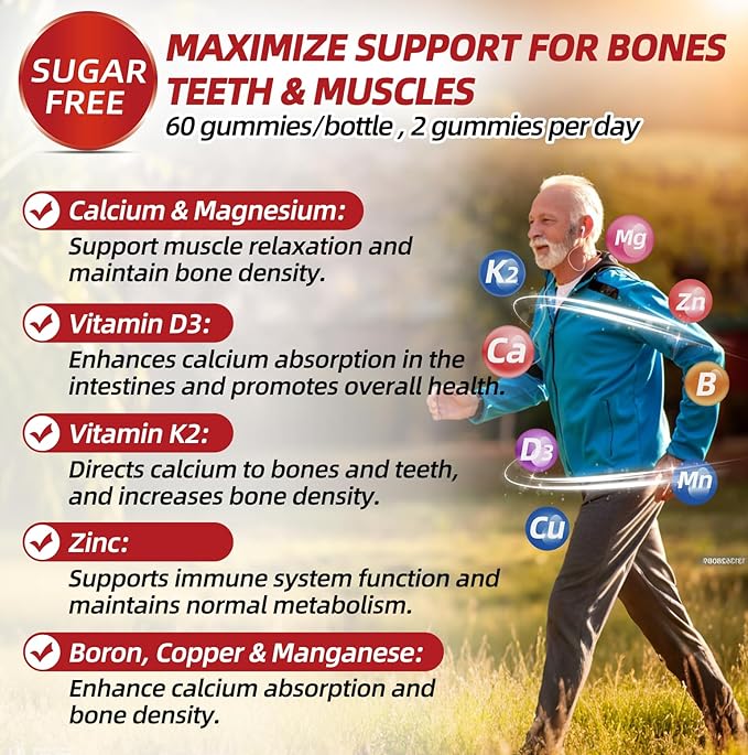Calcium Citrate 1200mg Gummies with Vitamin D3: with Calcium Magnesium Zinc Vitamin D3 K2 for Bone Muscle Immune - Ultimate Absorption Calcium Supplement for Women & Men, Sugar-Free