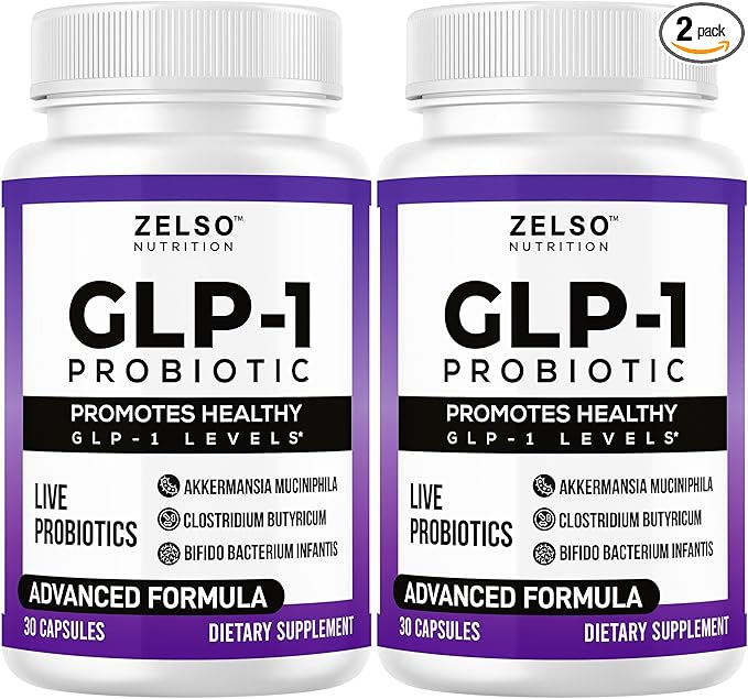 ZELSO (2 Pack) GLP-1 Probiotic with Akkermansia Muciniphila - Gut Health Support with GLP 1 Live Probiotics, 500M CFU Multi-Strain Probiotic + Prebiotic, GLP1 Naturally Plus - 60 Capsules