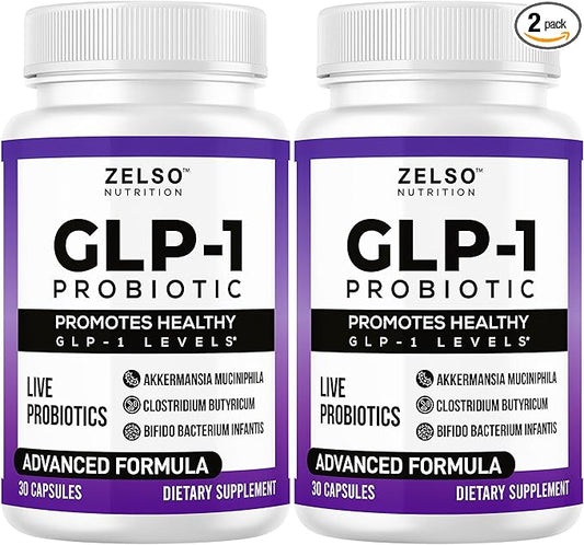 ZELSO (2 Pack) GLP-1 Probiotic with Akkermansia Muciniphila - Gut Health Support with GLP 1 Live Probiotics, 500M CFU Multi-Strain Probiotic + Prebiotic, GLP1 Naturally Plus - 60 Capsules