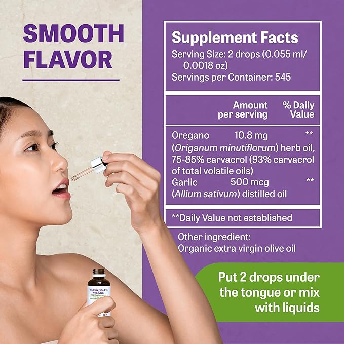 New Roots | Wild Oregano Oil Drops with Garlic (30 ml) | C93 Extra Strength with Highest Concentration Carvacrol (93%), Hand-Picked Mediterranean Oregano Oil Liquid