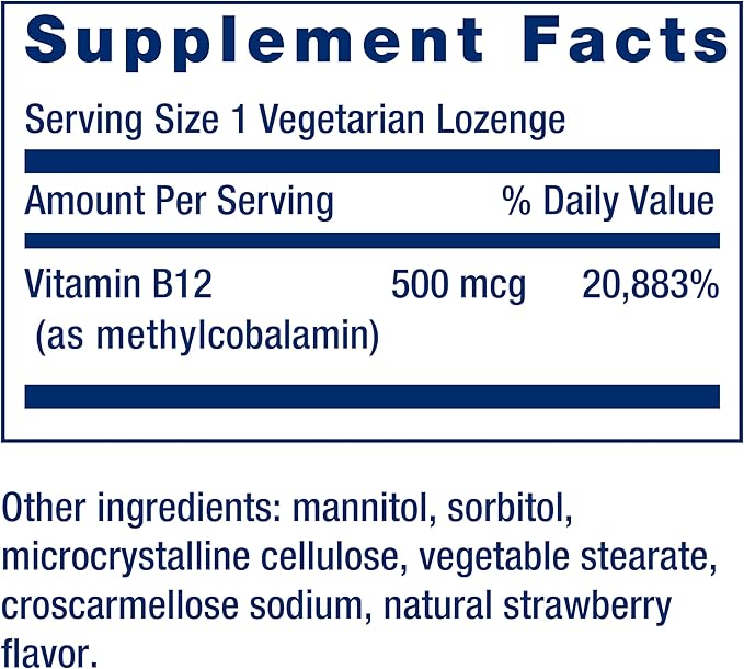 Life Extension Vitamin B12 Methylcobalamin 500mcg - Vitamin B12 Supplement for General Energy and Brain Health - Sugar Free Vegetarian Lozenges Dissolve in Your Mouth - Once Daily - 100 Count