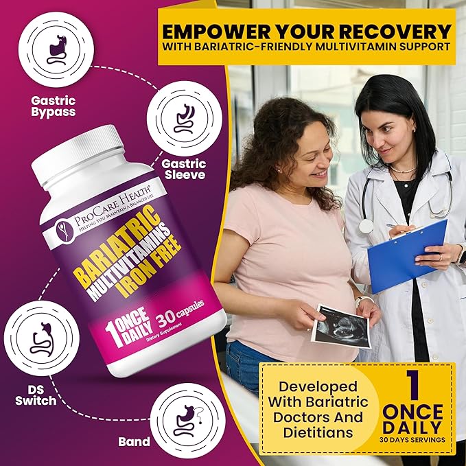 Procare Health Bariatric Multivitamin with Iron Free (30 Fast Dissolving Veggie Capsule) - Bariatric Vitamins for Gastric Sleeve & Gastric Bypass, Bariatric Multivitamin Without Iron (1 Month Supply)*