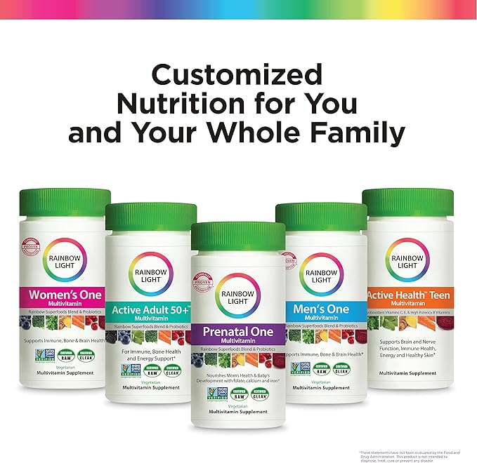 Rainbow Light Adult Multivitamin, Vitamins C & Zinc, B Complex & Choline, Calcium & Vitamin D Supports Bone Health, Energy & Immune Support, Non-GMO, Vegetarian, 90 Tablets