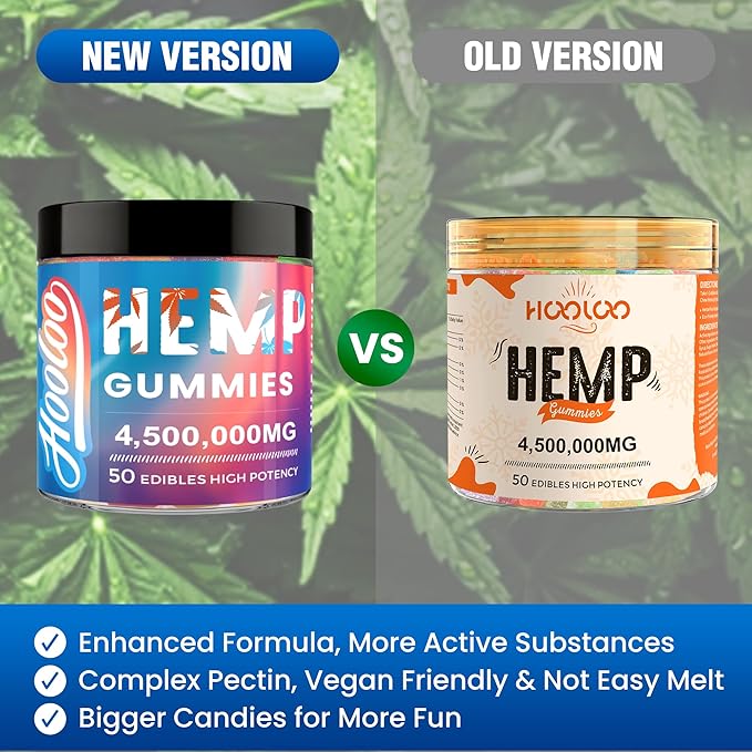 Hemp Gummies Extra Strength for Adults - 6 Fruity Flavors Infused Vitamins, Omega 3 - Chewable Gummy for Deep Bedtimes, Focus, Unwind - Pack of 4 - Made in USA