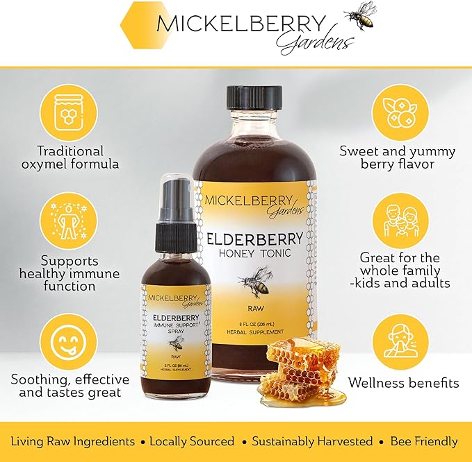 Mickelberry Gardens Elderberry Honey Propolis Throat Spray - Natural Immune Support and Throat Coat for Kids and Adults, 2 Ounces (Pack of 2)